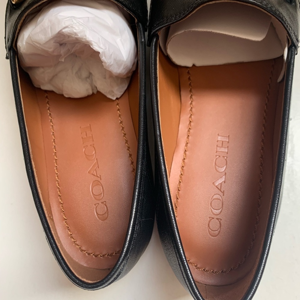 Coach Black Leather Slip-On Loafers with Gold Accent - Picture 5 of 7